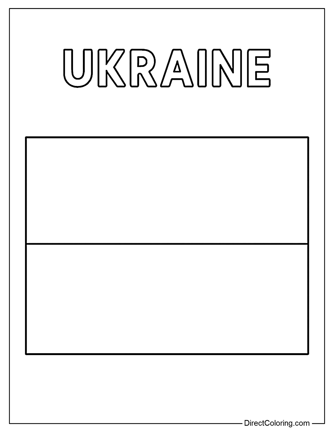 Ukraine flag coloring page with simple blue and yellow stripes.